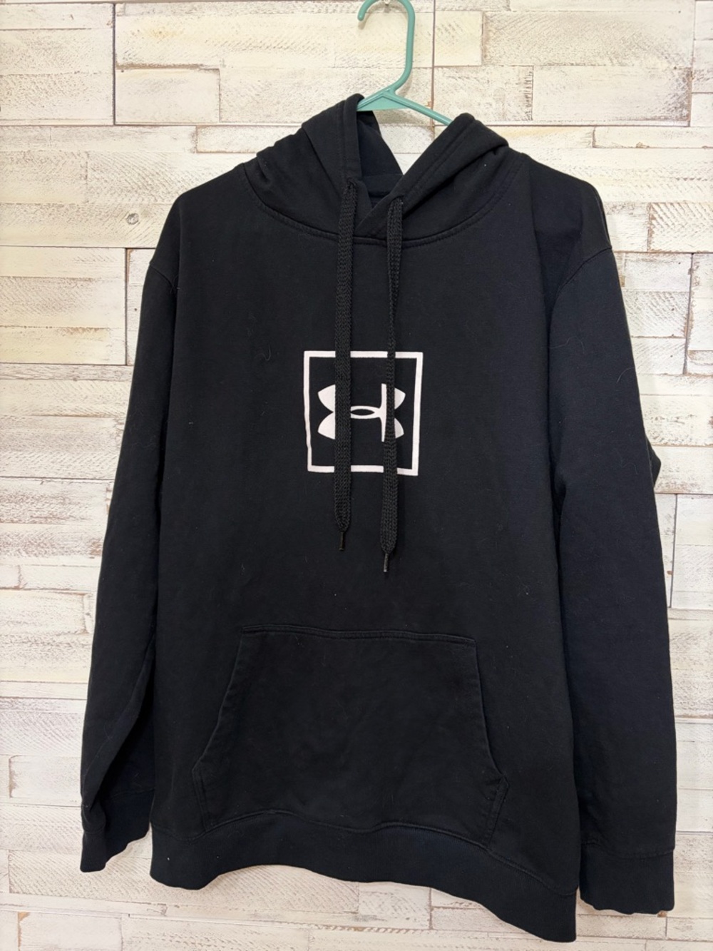 Under Armour Mens Black Logo Hoodie Sweatshirt rival box logo XXL